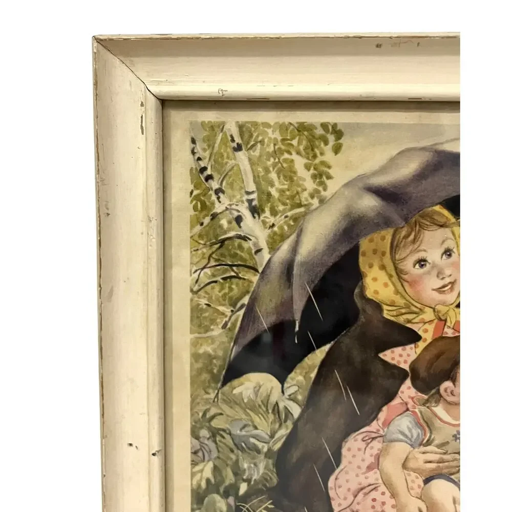 Vintage 40s Framed Nursery Rhyme Print: 